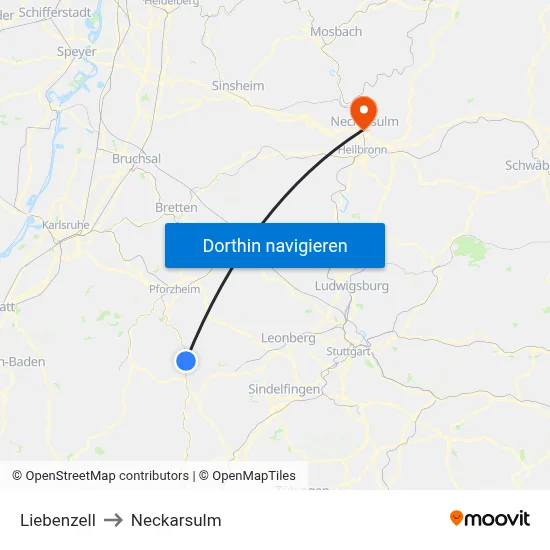 Liebenzell to Neckarsulm map