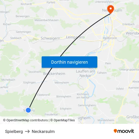 Spielberg to Neckarsulm map