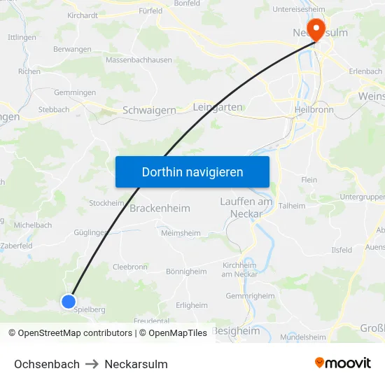 Ochsenbach to Neckarsulm map