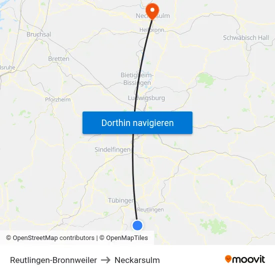 Reutlingen-Bronnweiler to Neckarsulm map