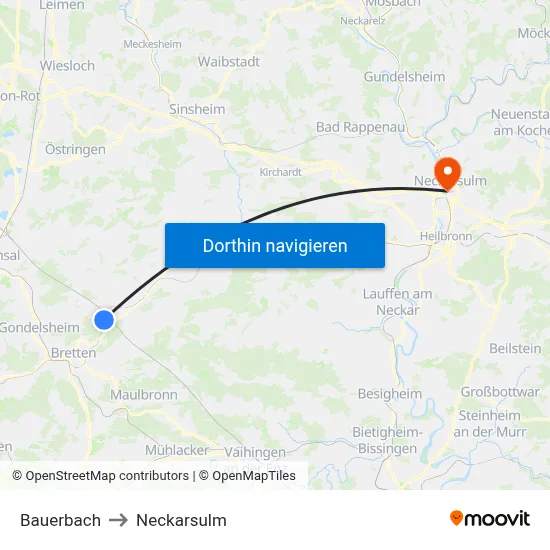 Bauerbach to Neckarsulm map