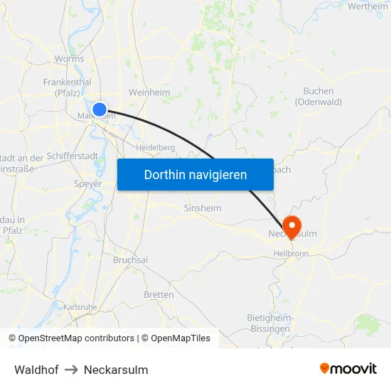 Waldhof to Neckarsulm map
