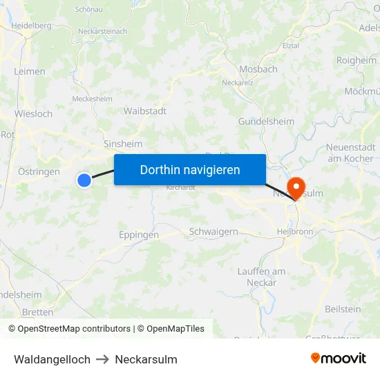Waldangelloch to Neckarsulm map