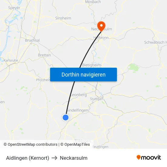 Aidlingen (Kernort) to Neckarsulm map