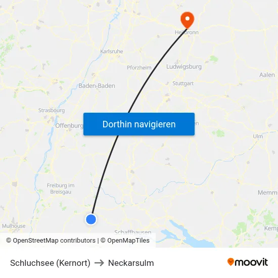 Schluchsee (Kernort) to Neckarsulm map