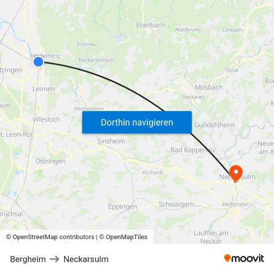 Bergheim to Neckarsulm map