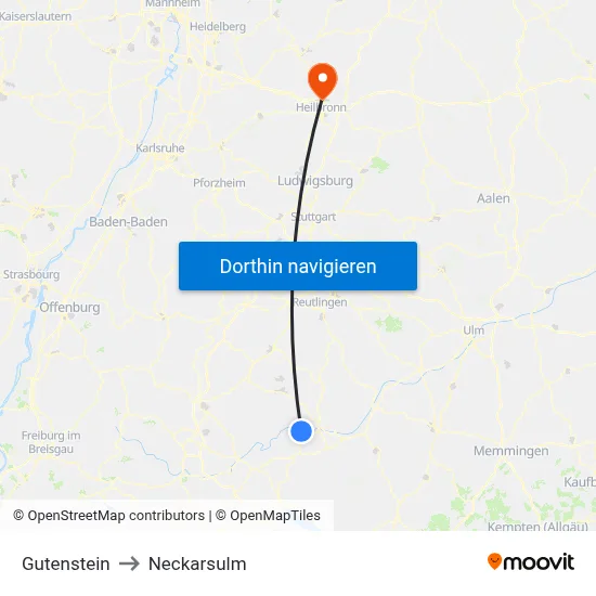 Gutenstein to Neckarsulm map