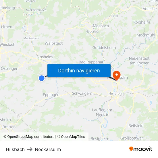 Hilsbach to Neckarsulm map