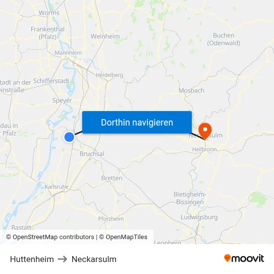 Huttenheim to Neckarsulm map