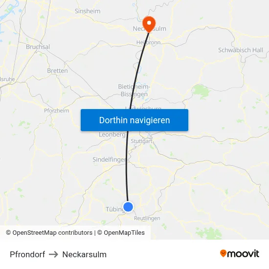 Pfrondorf to Neckarsulm map