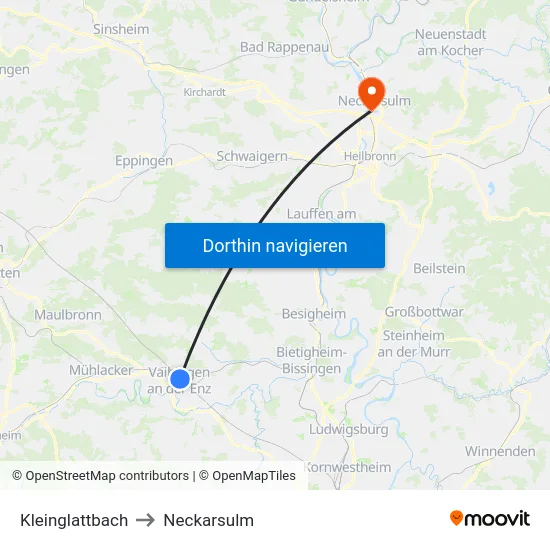 Kleinglattbach to Neckarsulm map