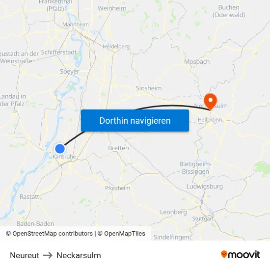 Neureut to Neckarsulm map