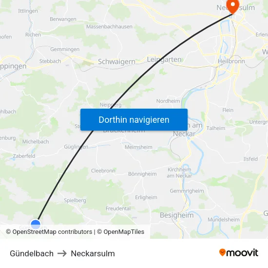 Gündelbach to Neckarsulm map