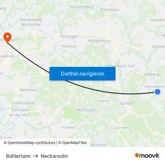 Bühlertann to Neckarsulm map