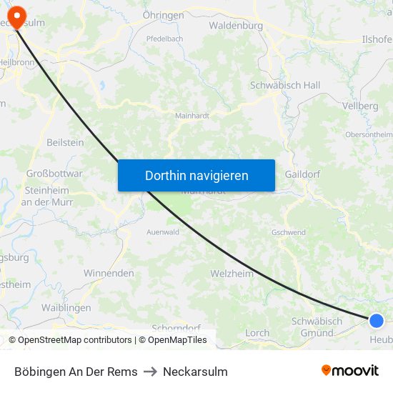 Böbingen An Der Rems to Neckarsulm map