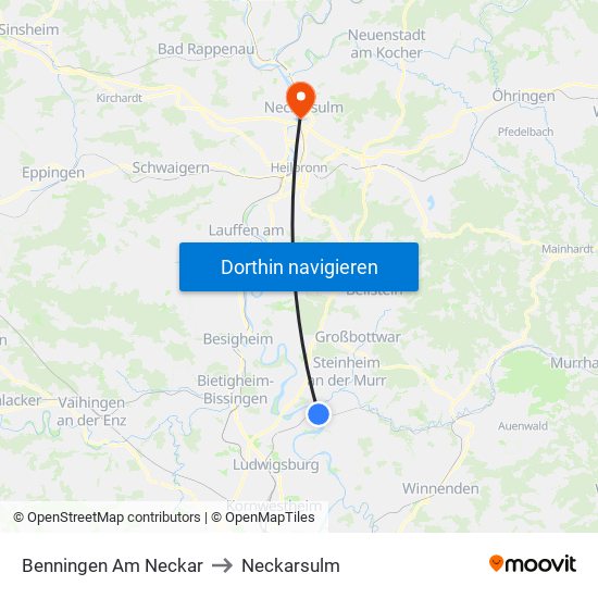 Benningen Am Neckar to Neckarsulm map