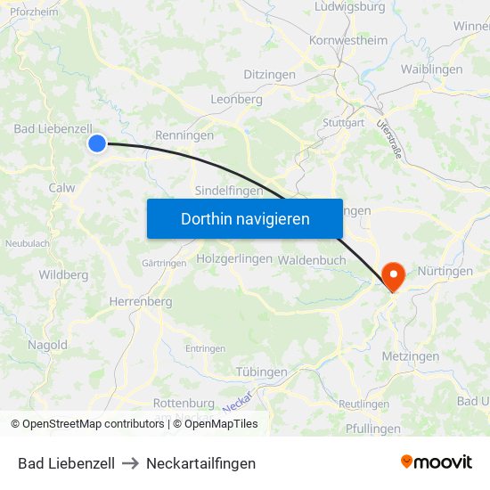 Bad Liebenzell to Neckartailfingen map