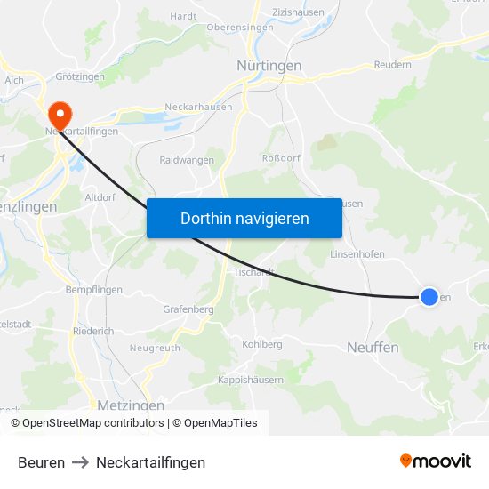 Beuren to Neckartailfingen map