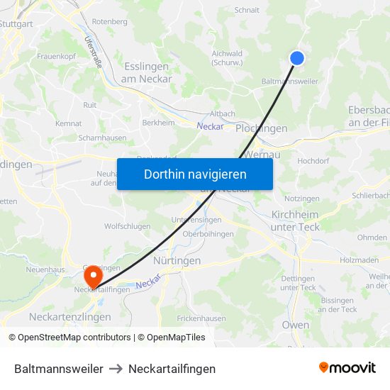 Baltmannsweiler to Neckartailfingen map