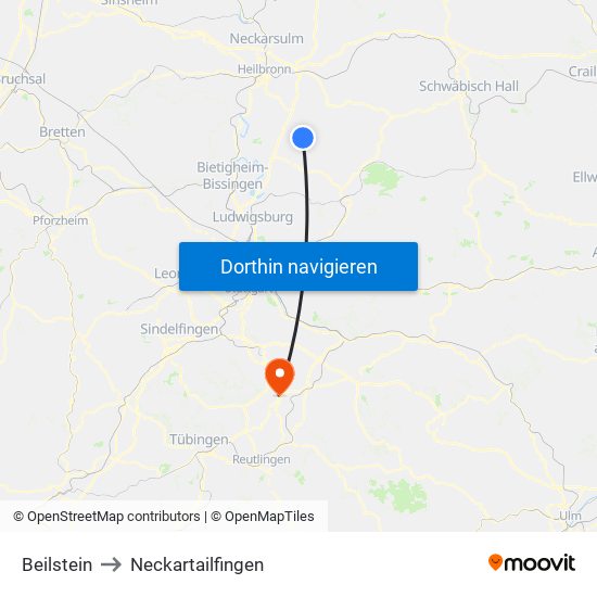 Beilstein to Neckartailfingen map