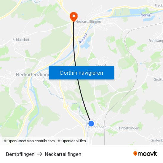 Bempflingen to Neckartailfingen map