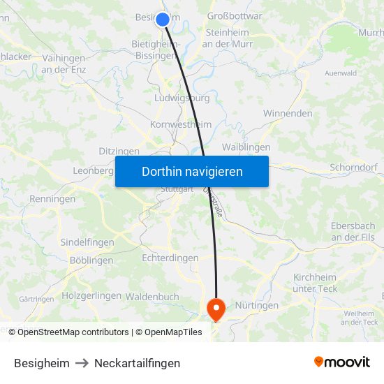 Besigheim to Neckartailfingen map