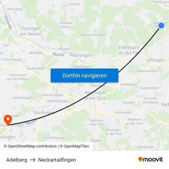 Adelberg to Neckartailfingen map