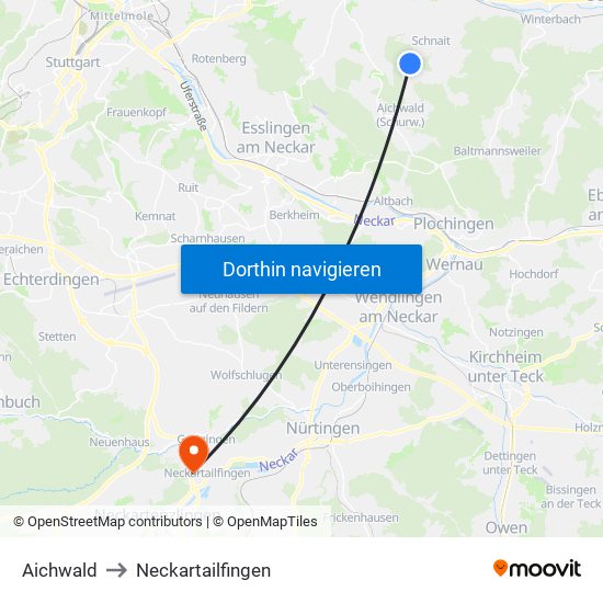 Aichwald to Neckartailfingen map