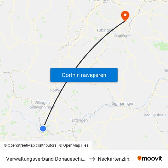 Verwaltungsverband Donaueschingen to Neckartenzlingen map