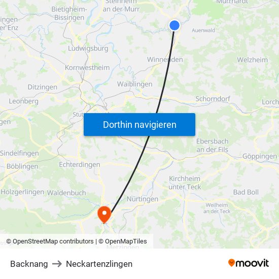 Backnang to Neckartenzlingen map