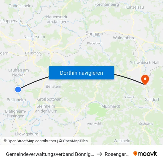Gemeindeverwaltungsverband Bönnigheim to Rosengarten map