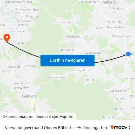 Verwaltungsverband Oberes Bühlertal to Rosengarten map