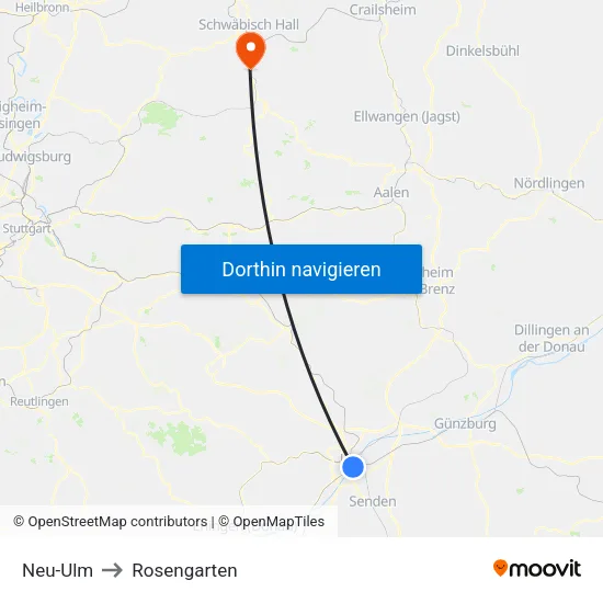 Neu-Ulm to Rosengarten map