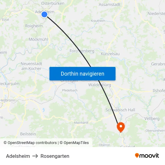 Adelsheim to Rosengarten map