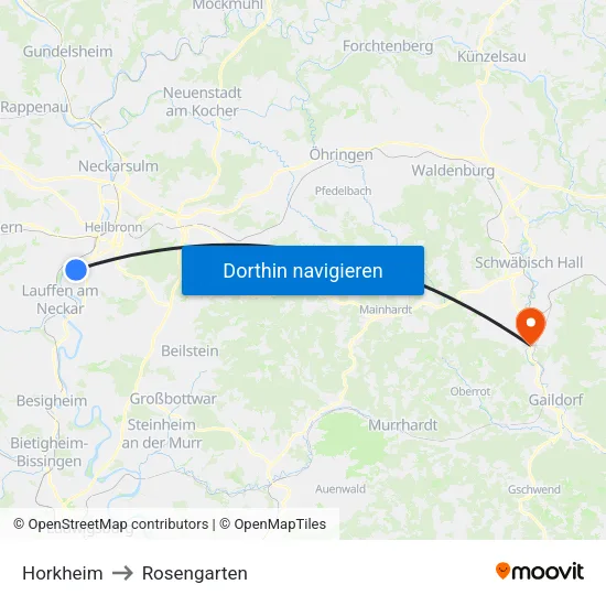 Horkheim to Rosengarten map