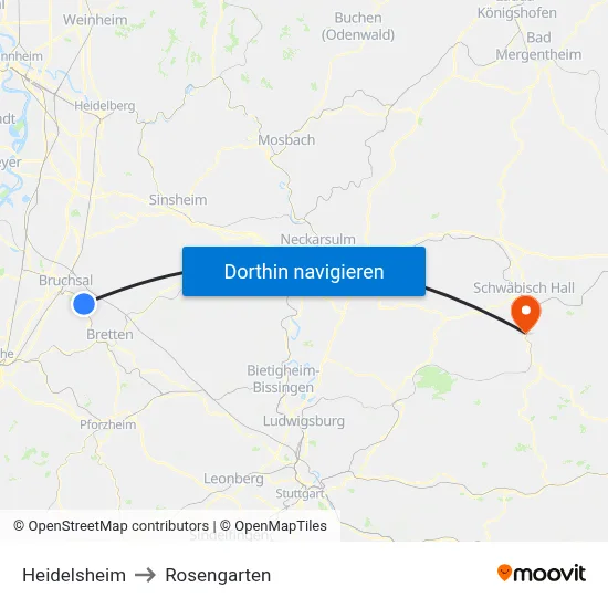 Heidelsheim to Rosengarten map