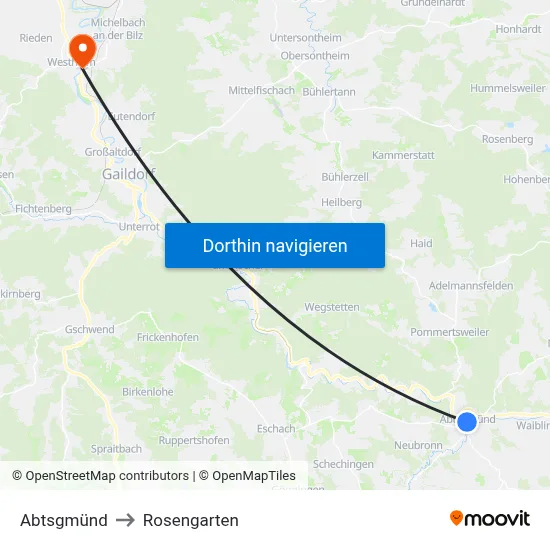 Abtsgmünd to Rosengarten map