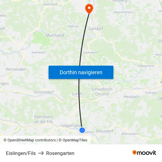 Eislingen/Fils to Rosengarten map