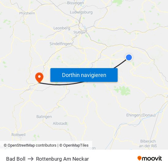 Bad Boll to Rottenburg Am Neckar map