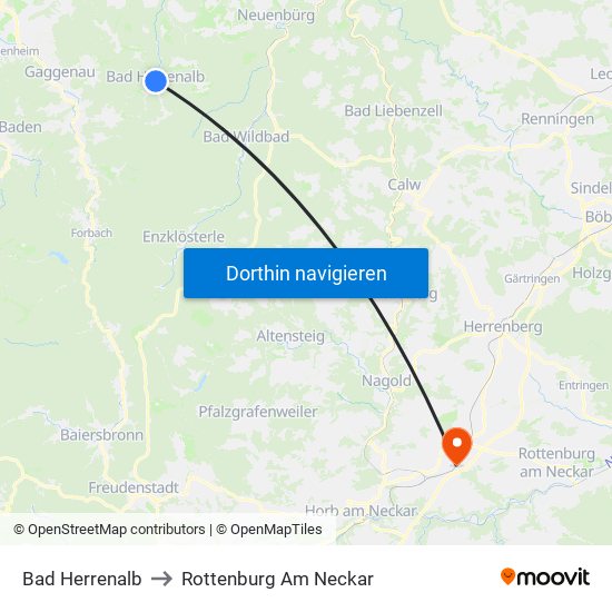 Bad Herrenalb to Rottenburg Am Neckar map
