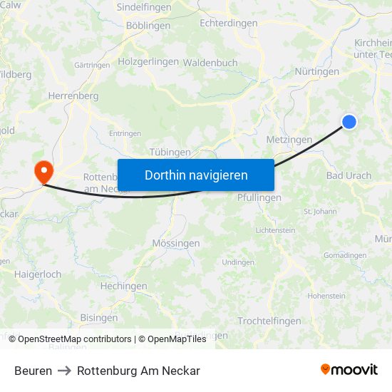 Beuren to Rottenburg Am Neckar map