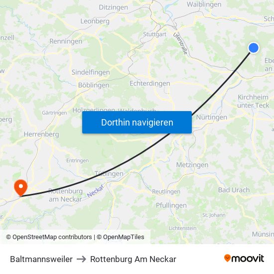 Baltmannsweiler to Rottenburg Am Neckar map