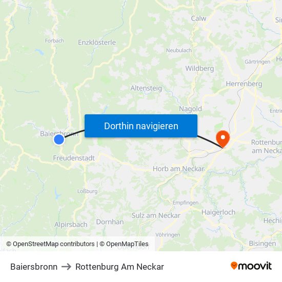Baiersbronn to Rottenburg Am Neckar map