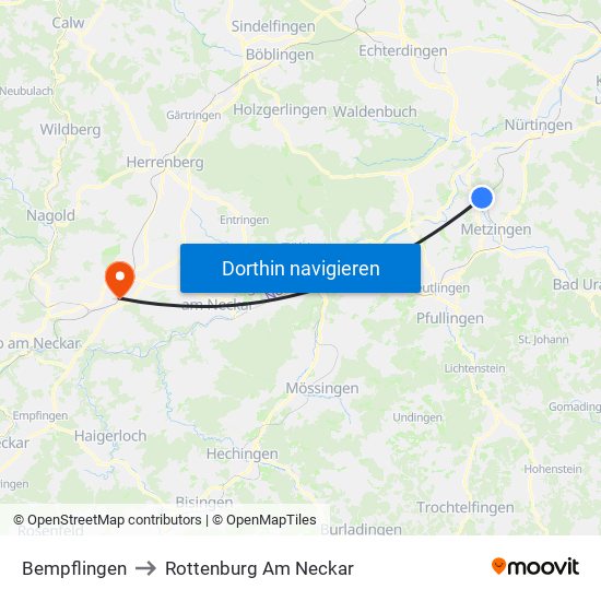 Bempflingen to Rottenburg Am Neckar map