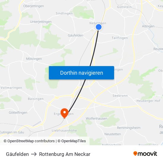 Gäufelden to Rottenburg Am Neckar map