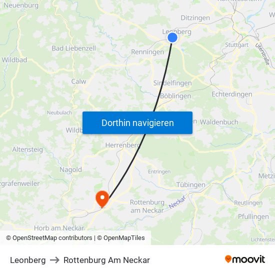 Leonberg to Rottenburg Am Neckar map