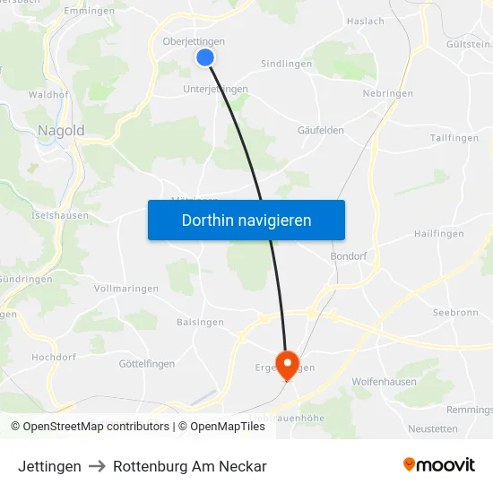 Jettingen to Rottenburg Am Neckar map
