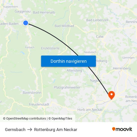 Gernsbach to Rottenburg Am Neckar map