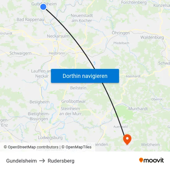 Gundelsheim to Rudersberg map