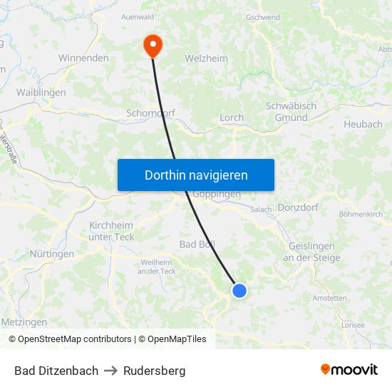 Bad Ditzenbach to Rudersberg map